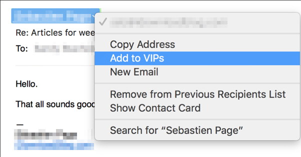 Adding an Email to VIP