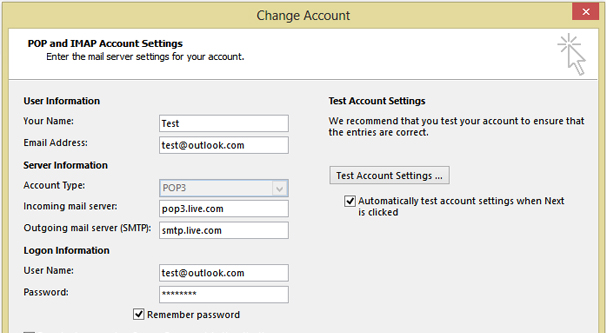 Changing Outlook Pop Settings