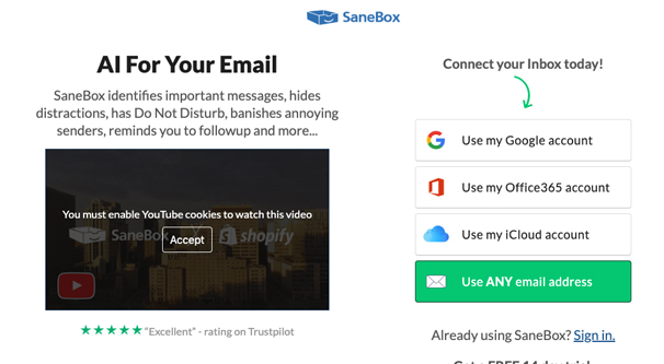 Sanebox Homepage